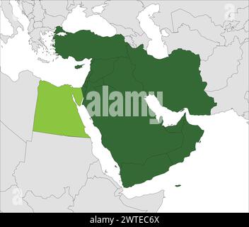 Mappa verde chiaro DELL'EGITTO all'interno evidenziata mappa verde scuro del Medio Oriente Illustrazione Vettoriale