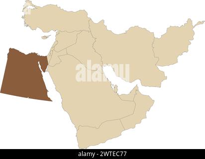Mappa marrone scuro dell'EGITTO all'interno della mappa marrone chiaro del Medio Oriente Illustrazione Vettoriale