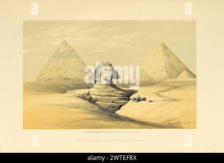 Capo della grande Sfinge, piramidi di Gizeh, Egitto. Litografia vintage. Immagini dell'artista scozzese David Roberts, circa anni '1850 Foto Stock