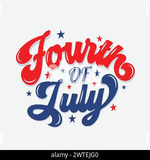 Buon 4 luglio illustrazione scritta disegnata a mano per celebrare l'American Independence Day. Logo, banner, poster, biglietto di auguri del 4 luglio Illustrazione Vettoriale