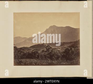 Vista panoramica di un paesaggio collinare, India. A.T.W. Penn, fotografo (britannico, 1849 - 1924, attivo India e Birmania) circa 1875 Vista di un paesaggio collinare, possibilmente nelle colline Nilgiri. Due edifici adiacenti possono essere visti al centro dell'immagine, con strade non asfaltate che conducono lontano da loro. (Recto, stampa) in alto a destra, a matita: "4 [per lo più cancellato]"; in basso a sinistra, inciso in negativo: "238"; (verso, Mount) in basso a sinistra, a matita: "A48.92"; Foto Stock
