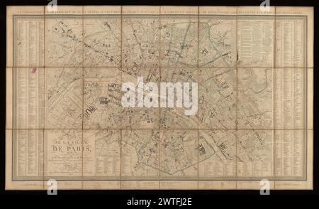 Plan de la ville de Paris : divisé en 12 arrondissemens et 48 quartieri : indiquant tous les changemens faits & projetés / dressé par X. Girard, géographe des Postes ; gravé par Vicq ... ; Écrit par A. Pelicier .., 1839. Girard, Xavier, attivo nel 1832, cartografo. 1839 Vallée elenca le precedenti edizioni riviste pubblicate da Goujon nel 1826 e da Goujon e Andriveau nel 1827, 1829, 1830, 1832, 1836 e 1840. Pannello del titolo in basso a sinistra. Elenco vie ai bordi sinistro e destro. Due barre di scala con margine inferiore, insieme ai nomi di sei venditori di mappe straniere. Sollievo trasportato occasionalmente da hachures. Boun Foto Stock