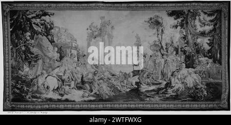 Bacco (Dioniso) e Arianna, Bacco cambia in uva. Boucher, Francesco (francese, 1703-1770) (autore del disegno) [pittore] Besnier, Nicolas (francese, b.1686-d.1754) (laboratorio) [tessitore] Oudry, Jean-Baptiste (francese, 1686-1755) (laboratorio) [pittore] Charron, André-Charlemagne (francese, fl.1754-1780) (laboratorio) [tessitore] c. 1749-1770 arazzi dimensioni: H 11'10' x W 25'0,25'98'900', Francia: uno di un set commissionato da Luigi XV e consegnato al Département des Affaire Etrangères (?). Famiglia reale di Portuga Foto Stock