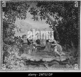 Scena pastorale. Teniers, David II (fiammingo, 1610-1690) (disegnato dopo) [pittore] Teniers, David III (fiammingo, 1638-1685) (disegnato dopo) [pittore] la Veuve de G. Werniers (fiammingo, atto 1738-1778) (laboratorio) [tessitore] c. 1738-1778 arazzi dimensioni: H 7'8' x W 8'9' arazzi materiali/tecniche: Cultura sconosciuta: Tessitura fiamminga: French & Co. ha acquistato da R. P. McCormick il 9/10/1916. Iscrizioni: City mark in Central Field, bottom right iscrizioni: Tessuta firma in Central Field, in basso a destra [parzialmente visibile nella fotografia]: LA VEVVE DE G. W. in Land Foto Stock