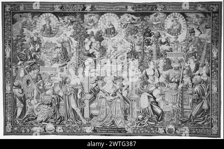 Le seconde tre epoche dell'uomo (età compresa tra i diciotto e i ventiquattro anni). Sconosciuto c. 1520 arazzi dimensioni: H 14'8' x W 23'3' arazzi materiali/tecniche: Lana (ordito: 16-20/poll.; 6-8/cm); lana e seta Cultura: Paesi Bassi meridionali storia di proprietà: French & Co. Acquistato da Raimundo Ruiz, fatturato 7/18/1930; [venduto a William Randolph Hearst?]. William Randolph Hearst Coll., San Simeon, CA; regalo al museo 1953. Stati Uniti, New York, New York, Metropolitan Museum of Art, accno. 53.221.2. Iscrizioni: Iscrizione in campo centrale su banderole, a sinistra: Alcides statuit prime.. Iscrizioni: Iscrizione Foto Stock