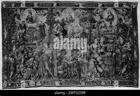 Le seconde tre epoche dell'uomo (età compresa tra i diciotto e i ventiquattro anni). Sconosciuto c. 1520 arazzi dimensioni: H 14'8' x W 23'3' arazzi materiali/tecniche: Lana (ordito: 16-20/poll.; 6-8/cm); lana e seta Cultura: Paesi Bassi meridionali storia di proprietà: French & Co. Acquistato da Raimundo Ruiz, fatturato 7/18/1930; [venduto a William Randolph Hearst?]. William Randolph Hearst Coll., San Simeon, CA; regalo al museo 1953. Stati Uniti, New York, New York, Metropolitan Museum of Art, accno. 53.221.2. Iscrizioni: Iscrizione in campo centrale su banderole, a sinistra: Alcides statuit prime.. Iscrizioni: Iscrizione Foto Stock