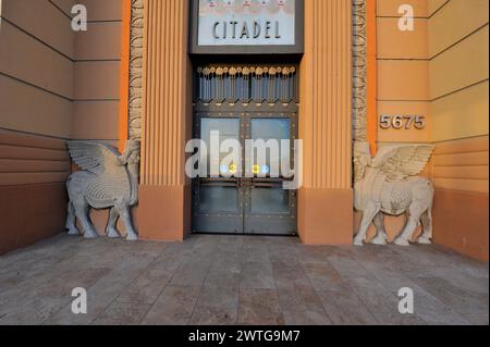 Art deco, architettura, dettaglio, Cittadella, esterno, Los Angeles, California, Stati Uniti, Foto Stock