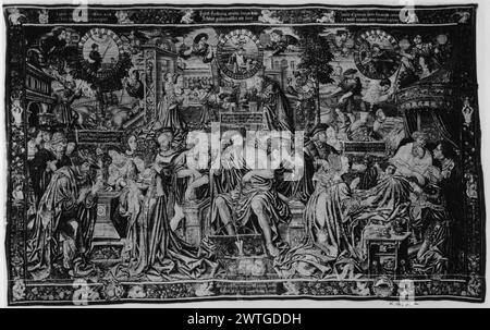 Le ultime tre epoche dell'uomo (54-60). Sconosciuto c. 1520 arazzi dimensioni: H 14'8' x W 23'3' arazzi materiali/tecniche: Lana (ordito: 16-20/poll.; 6-8/cm); lana e seta Cultura: Paesi Bassi meridionali storia di proprietà: French & Co. Acquistato da Raimundo Ruiz, fatturato 7/18/1930; [venduto a William Randolph Hearst?]. William Randolph Hearst Coll., San Simeon, CA; regalo al museo nel 1953. Stati Uniti, New York, New York, Metropolitan Museum of Art, accno. 53.221.4. Iscrizioni: Iscrizione in campo centrale su banderole, a sinistra: Pauperib[US] dedera Tyberi.. Iscrizioni: Iscrizione nel campo centrale Foto Stock