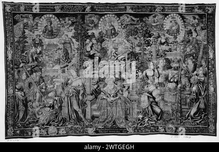 Le seconde tre epoche dell'uomo (età compresa tra i diciotto e i ventiquattro anni). Sconosciuto c. 1520 arazzi dimensioni: H 14'8' x W 23'3' arazzi materiali/tecniche: Lana (ordito: 16-20/poll.; 6-8/cm); lana e seta Cultura: Paesi Bassi meridionali storia di proprietà: French & Co. Acquistato da Raimundo Ruiz, fatturato 7/18/1930; [venduto a William Randolph Hearst?]. William Randolph Hearst Coll., San Simeon, CA; regalo al museo 1953. Stati Uniti, New York, New York, Metropolitan Museum of Art, accno. 53.221.2. Iscrizioni: Iscrizione in campo centrale su banderole, a sinistra: Alcides statuit prime.. Iscrizioni: Iscrizione Foto Stock