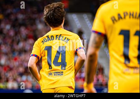 Madrid, Spagna. 17 marzo 2024. Joao Felix del FC Barcelona visto durante la partita di calcio la Liga EA Sports 2023/24 tra Atletico Madrid e FC Barcelona allo stadio Civitas Metropolitano. Atletico Madrid 0 : 3 FC Barcelona crediti: SOPA Images Limited / Alamy Live News Foto Stock