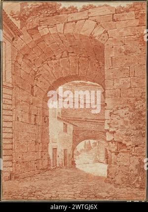 Porta Tiburtina, Roma. Joseph-Benoît Suvée (belga, 1743 - 1807) 1775 datato '1775' in gesso rosso su una pietra a destra dell'arco, e con un monogramma, in altra mano, 'IHR' Foto Stock