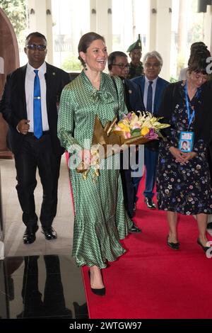 Dacca, Bangladesh. 18 marzo 2024. Crown Princess Victoria arriva all'InterContinental Hotel di Dacca, Bangladesh, il 18 marzo 2024. Sua altezza reale la principessa Vittoria di Svezia visita il Bangladesh nel suo ruolo di Ambasciatore di buona volontà dell'UNDP il 18 e 22 marzo 2024. Foto: Henrik Montgomery/TT/code 10060 Credit: TT News Agency/Alamy Live News Foto Stock