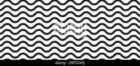 Linee spesse e orizzontali. Sfondo con strisce bianche e nere ondulate. Schema di Wiggly. Trama a strisce ondulate parallele. Grafica minimalista Illustrazione Vettoriale