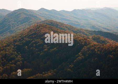 Mattinata nebbiosa al Pinnacle Overlook, Cumberland Gap National Historical Park Foto Stock