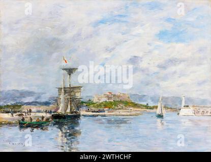 Eugène Boudin, veduta del porto di Antibes, la banchina, al mattino, pittura ad olio su tela, 1893 Foto Stock