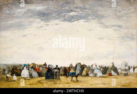 Eugène Boudin, vacanzieri sulla spiaggia di Trouville, pittura ad olio su tela, 1864 Foto Stock