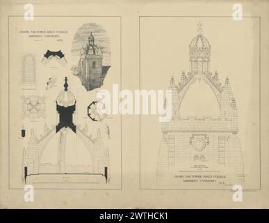 Plans of Local Architectural features - Cappella e torre, King's College, Aberdeen University no 3 e no 4 James Cromar Watt (Aberdeen, Scozia, 1862 - 1940) 1885 Cattedrale Foto Stock