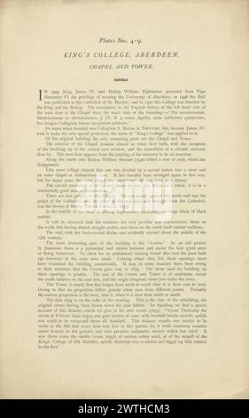 Piani di caratteristiche architettoniche locali - King's College, Aberdeen cappella e torre (pagina stampata) lastre n. 4 - 9. James Cromar Watt (Aberdeen, Scozia, 1862 - 1940) 1885 Cattedrale Foto Stock