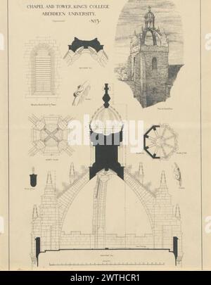 Plans of Local Architectural Features - Chapel and Tower, King's College, Aberdeen University No. 3 (pagina stampata) James Cromar Watt (Aberdeen, Scozia, 1862 - 1940) 1885 Chapel Foto Stock