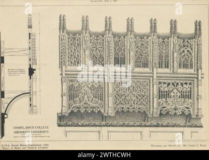 Plans of Local Architectural Features - Chapel, King's College, Aberdeen University (pagina stampata) James Cromar Watt (Aberdeen, Scozia, 1862 - 1940) 1885 Chapel Foto Stock