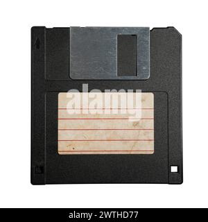 Un disco floppy su sfondo bianco con percorso di ritaglio Foto Stock