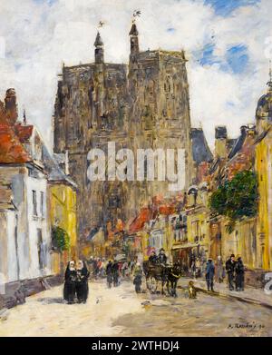 Abbeville, Rue et Église Saint-Vulfran, dipinto ad olio su tavola di Eugène Boudin, 1894 Foto Stock