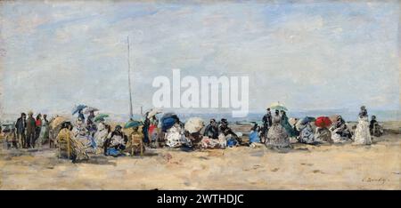 Eugène Boudin, Beach Scene, Trouville, pittura ad olio su legno, 1860-1870 Foto Stock