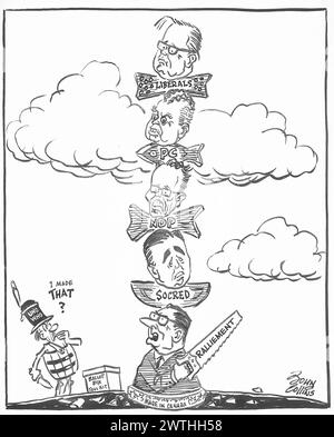 Cartoon - uomo basso sul Totem Pole. John Collins (1917-2007) Foto Stock