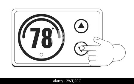 Illustrazione del profilo della mano umana del cartone animato del termostato di temperatura inferiore Illustrazione Vettoriale