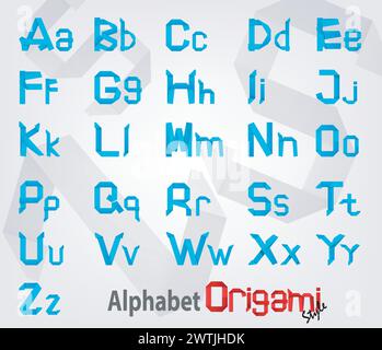 Origami alfabeto creativo con caratteri maiuscoli e minuscoli, illustrazione vettoriale Illustrazione Vettoriale