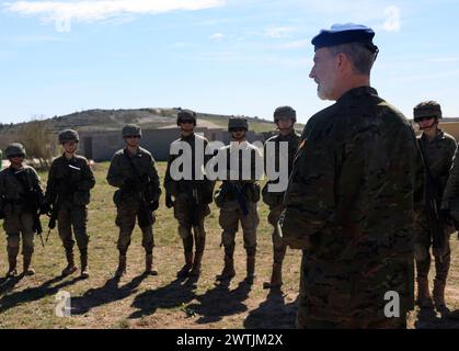 Saragozza, Madrid, Spagna. 18 marzo 2024. Re Felipe vi di Spagna, Principessa Leonor partecipa alle manovre effettuate dagli studenti dell'Accademia militare generale presso il Centro Nazionale di formazione di San Gregorio il 18 marzo 2024 a Saragozza, Spagna (Credit Image: © Jack Abuin/ZUMA Press Wire) SOLO PER USO EDITORIALE! Non per USO commerciale! Foto Stock