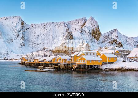 Hamnoy su Lofoten, Wiev sopra la piccola città, Norvegia Foto Stock