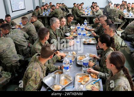 Saragozza, Spagna. 18 marzo 2024. Il re spagnolo Filippo vi e la principessa delle Asturie Leonor de Borbon al campo di addestramento militare di San Gregorio a Saragozza. 15 marzo 2024 credito: CORDON PRESS/Alamy Live News Foto Stock