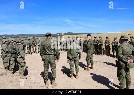 Saragozza, Spagna. 18 marzo 2024. Il re spagnolo Filippo vi e la principessa delle Asturie Leonor de Borbon al campo di addestramento militare di San Gregorio a Saragozza. 15 marzo 2024 credito: CORDON PRESS/Alamy Live News Foto Stock