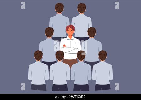 L'uomo si distingue dalla massa dei colleghi d'affari per l'individualità o per le migliori competenze professionali Illustrazione Vettoriale