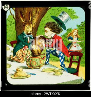 Alice nel Paese delle meraviglie (parte 2), Mad Tea Party: Li vide provare a mettere le lanterne Dormouse Slides, slide colorate Foto Stock