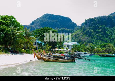 Maya Bay - splendida spiaggia sull'isola di Phi Phi - Tailandia, marzo 2024 Foto Stock
