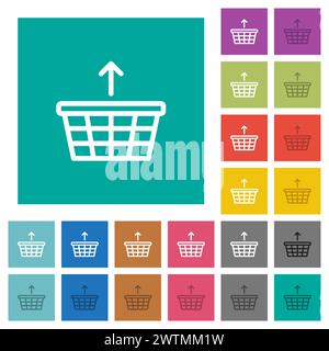 Rimuovere le icone piatte multicolore del carrello su sfondi quadrati semplici. Sono incluse variazioni di icone bianche e più scure per il passaggio del mouse o l'eff attivo Illustrazione Vettoriale