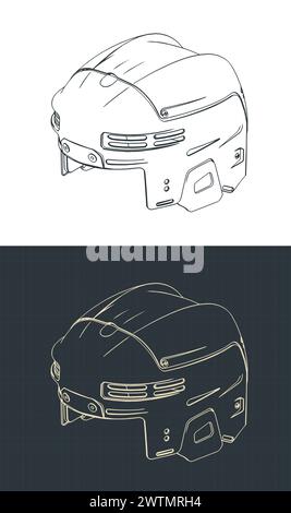 Illustrazioni vettoriali stilizzate di disegni isometrici del casco da hockey Illustrazione Vettoriale