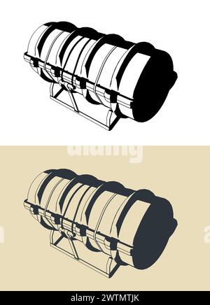 Illustrazione vettoriale stilizzata del contenitore con zattera di salvataggio Illustrazione Vettoriale