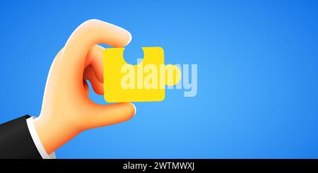 Tessera del puzzle con la mano. Il concetto di cooperazione. Moderno stile 3D. Illustrazione vettoriale Illustrazione Vettoriale