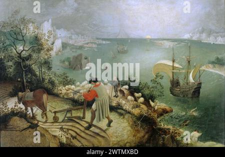 Paesaggio con la caduta di Icarus, probabilmente una prima copia di Bruegel perso originale, c.. 1558. Pieter Brueghel il Vecchio Foto Stock