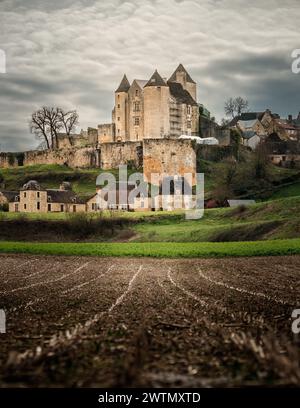 Salignac-Eyvigues, Nouvelle-Aquitaine, Francia - 17 marzo 2024: Castello di Salignac nel villaggio di Salignac-Eyviguesin, regione Dordogna di Fran Foto Stock