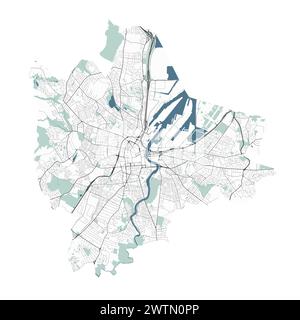 Mappa di Belfast, Irlanda del Nord. Mappa vettoriale dettagliata della città, area metropolitana con confine. Mappa stradale con strade e acqua. Illustrazione Vettoriale
