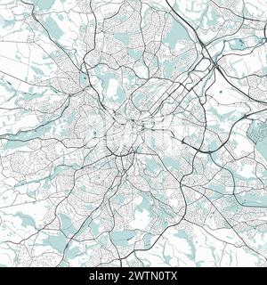 Mappa di Sheffield, Inghilterra. Mappa vettoriale dettagliata della città, area metropolitana. Mappa stradale con strade e acqua. Illustrazione Vettoriale