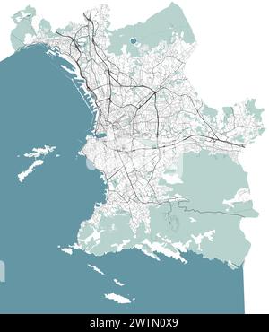 Mappa di Marsiglia, Francia. Mappa vettoriale dettagliata della città, area metropolitana. Mappa stradale con strade e acqua. Illustrazione Vettoriale