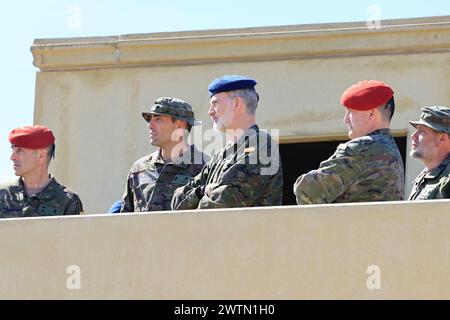 Saragozza, Madrid, Spagna. 18 marzo 2024. Re Felipe vi di Spagna, Principessa Leonor partecipa alle manovre effettuate dagli studenti dell'Accademia militare generale presso il Centro Nazionale di formazione di San Gregorio il 18 marzo 2024 a Saragozza, Spagna (Credit Image: © Jack Abuin/ZUMA Press Wire) SOLO PER USO EDITORIALE! Non per USO commerciale! Foto Stock