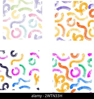 Tratti di pennello colorati ondulati e a turni motivo vettoriale senza cuciture. vernice lucida scarabocchi a mano libera, sfondo astratto con gesso di pastello. Pennellate, S. Illustrazione Vettoriale