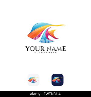 Design astratto e moderno del logo dell'app Fish in stile gradiente. Illustrazione vettoriale Illustrazione Vettoriale