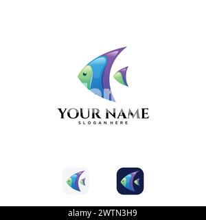 Design astratto e moderno del logo dell'app Fish in stile gradiente. Illustrazione vettoriale Illustrazione Vettoriale